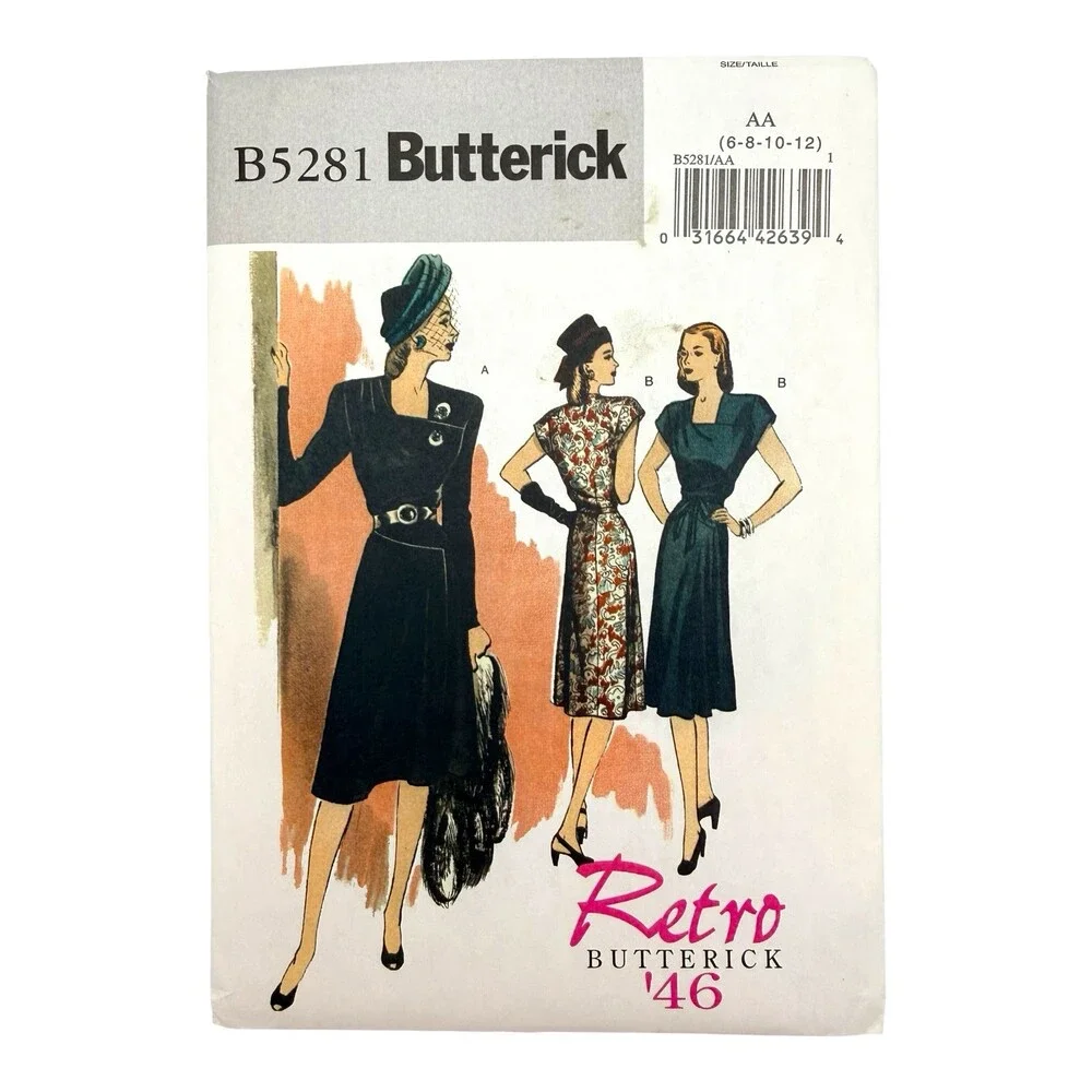 2008 Butterick Retro '46 Sewing Pattern Misses Dress & Belt Sizes 6-12 #B5281